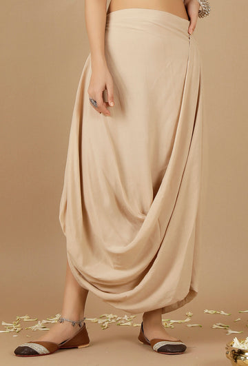 Beige Plain Drape Skirt